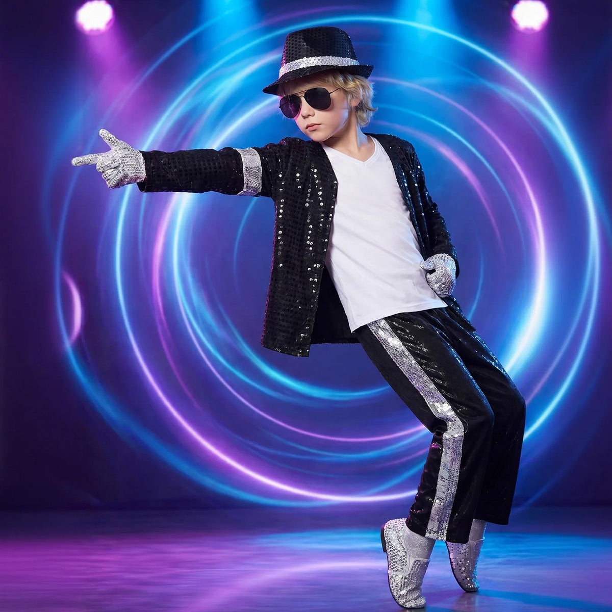 Kids Dance Star Costume – 80s/90s Stage Party Outfit for Boys