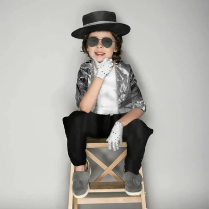 Kids Boy Michael Jackson Billie Jean Cosplay Black Suit Dance Disco Halloween Fancy Dress Up 80s Pop King Costume for Top Pants